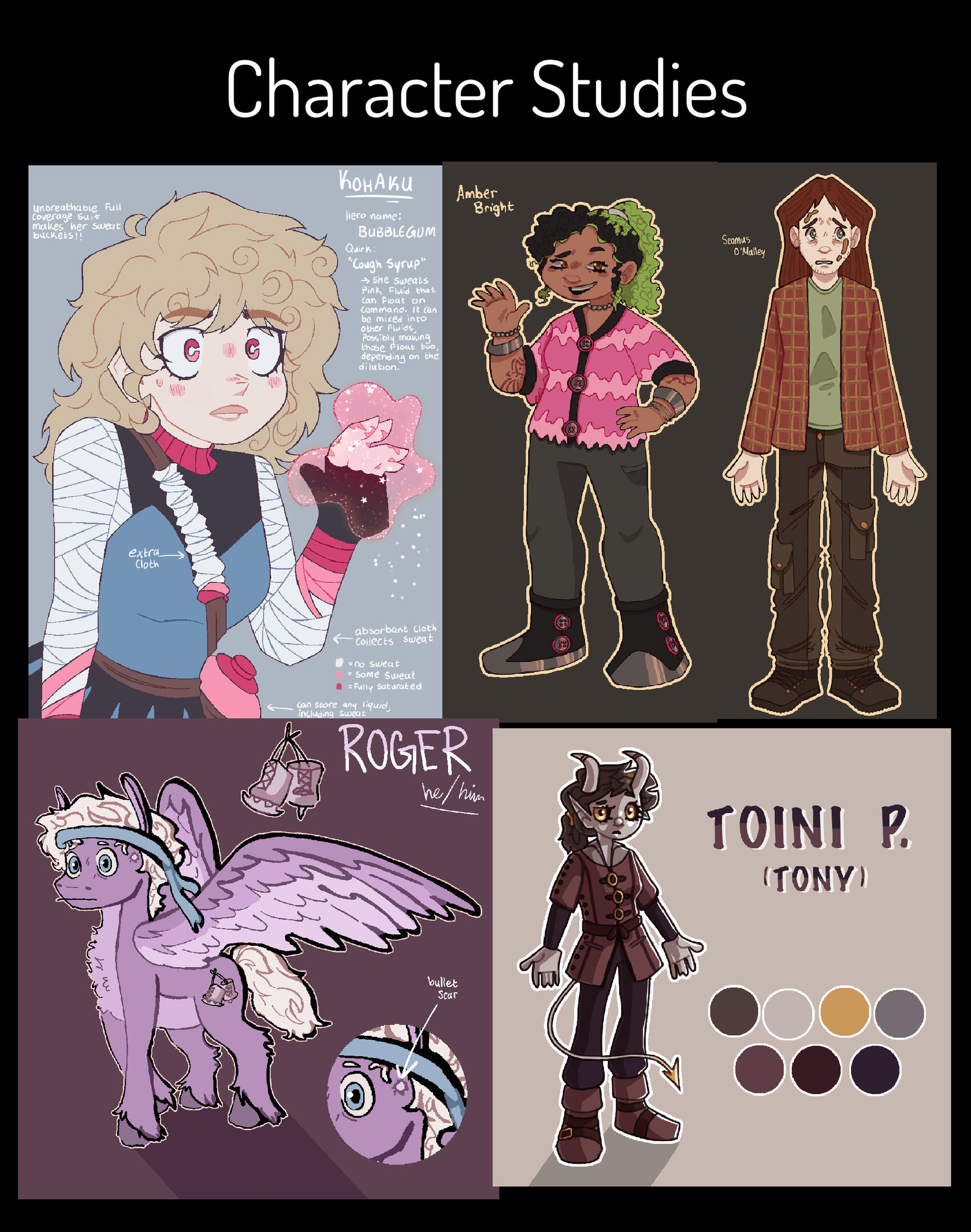 Character Studies Examples of my character sheets and character designs.